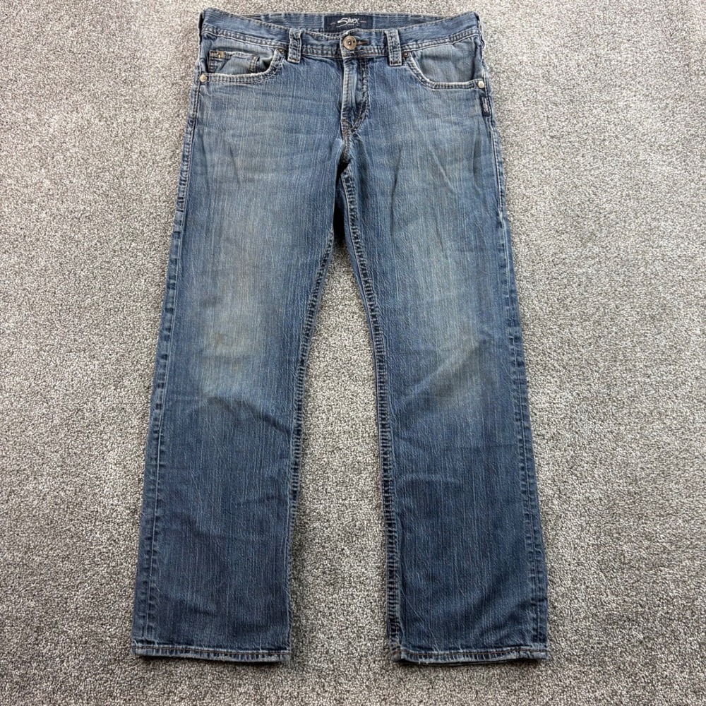 Vintage Y2k Silver Jeans Mens 34x32 Zac Relaxed Bootcut Stretch Faded Whiskering